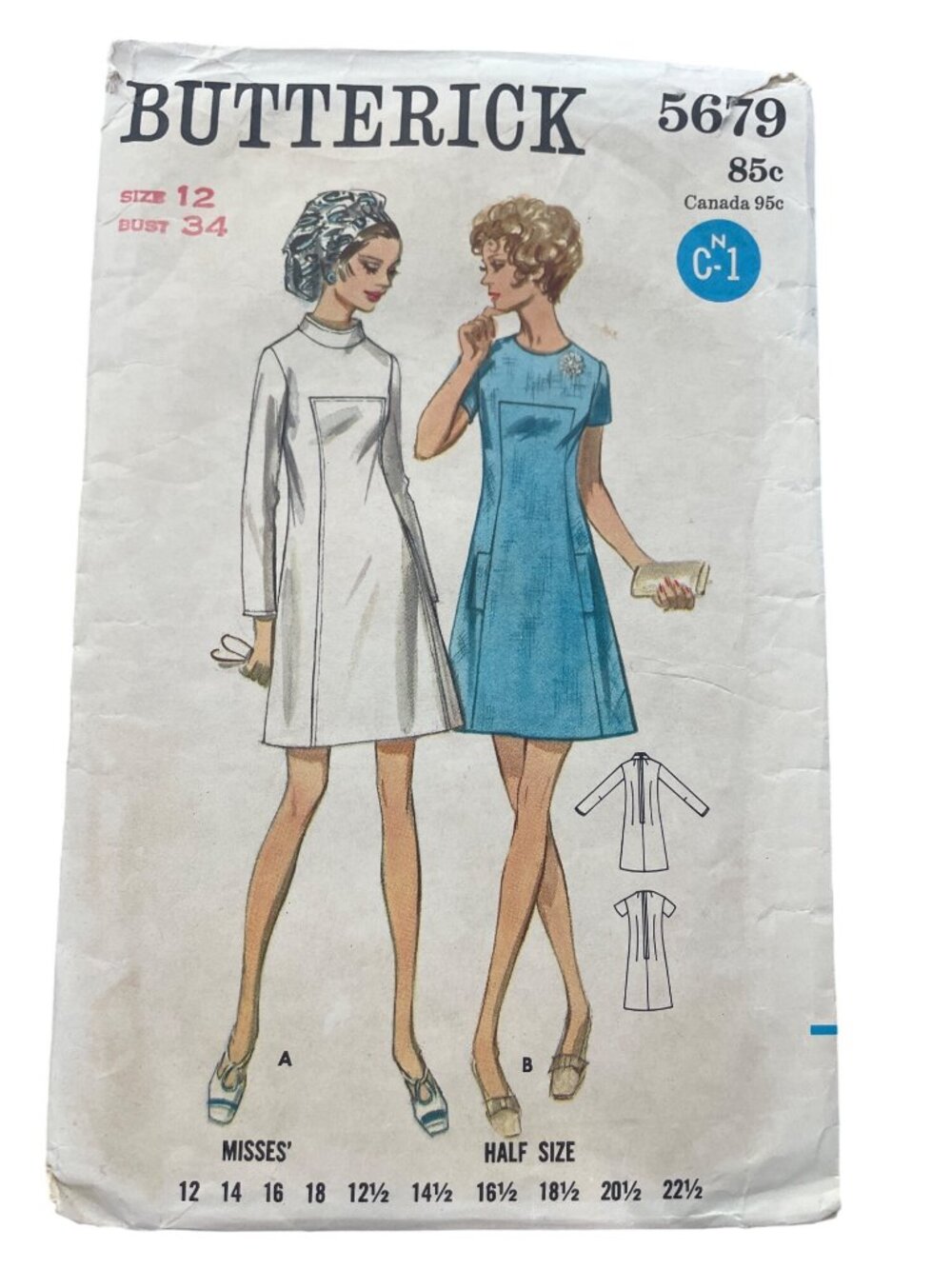 Vintage Butterick 5679 Sewing Pattern Size 12 Misses One Piece Dress CUT